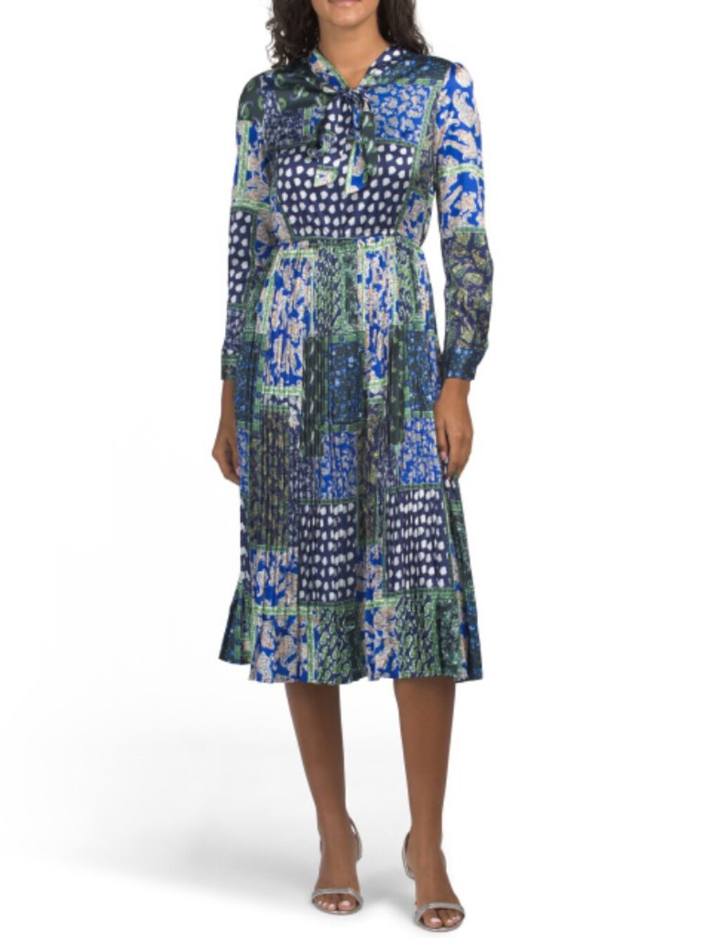 NANCY YANG Long Sleeve Printed Midi Dress